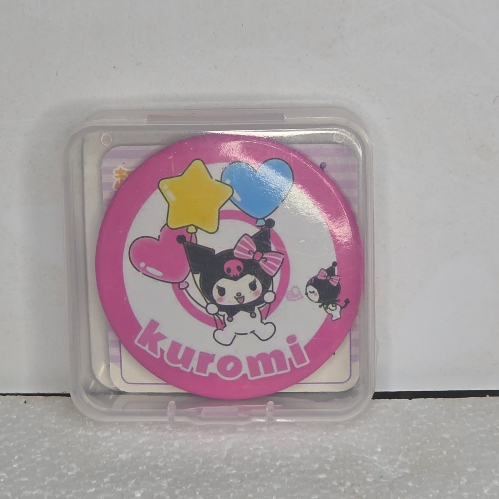 Sanrio Kuromi Badge Button & Small Square Puzzle Case Japanese 2.5x2.5 Pink